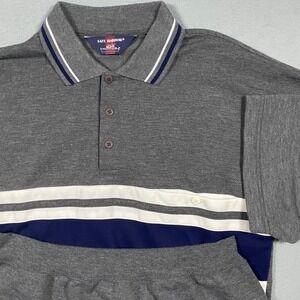 Safe Harbor Mens Gray Striped Short Sleeve Polo Shirt Elastic Hem Size M